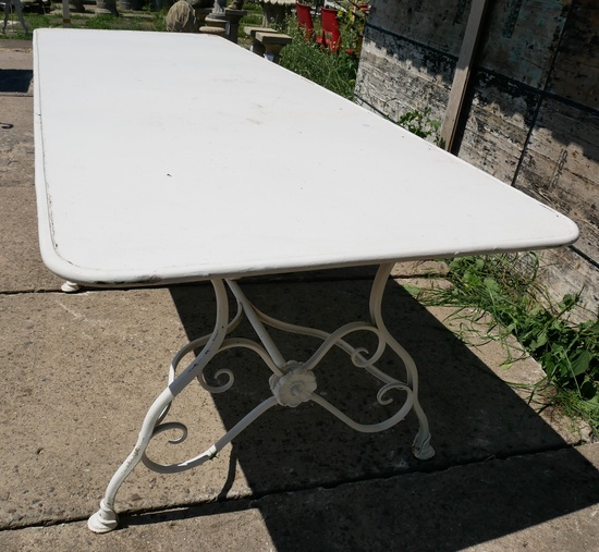 French Wrought Iron Garden Table Large Antique White