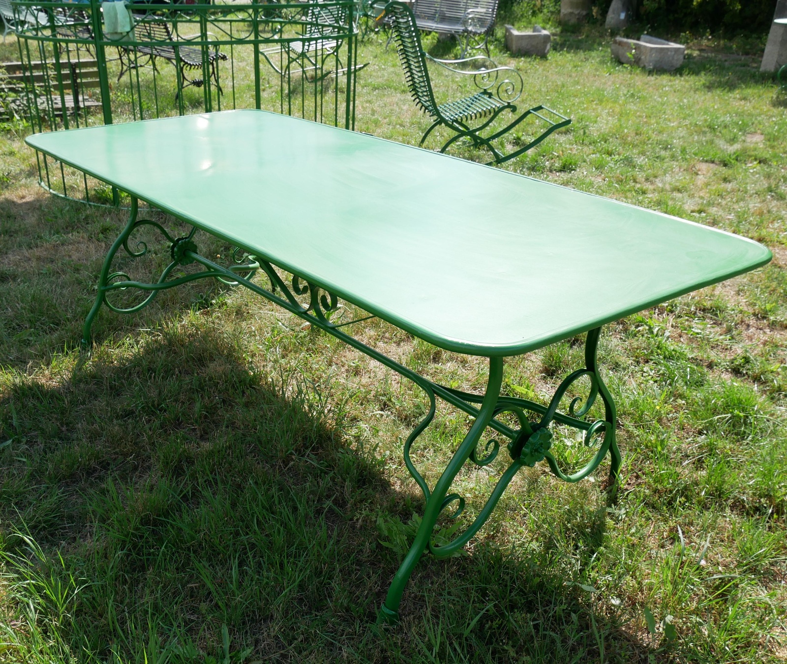 Großer französischer 6er Gartentisch Grün Historische Bauelemente