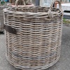 Round planter basket rattan on wheels height 60cm