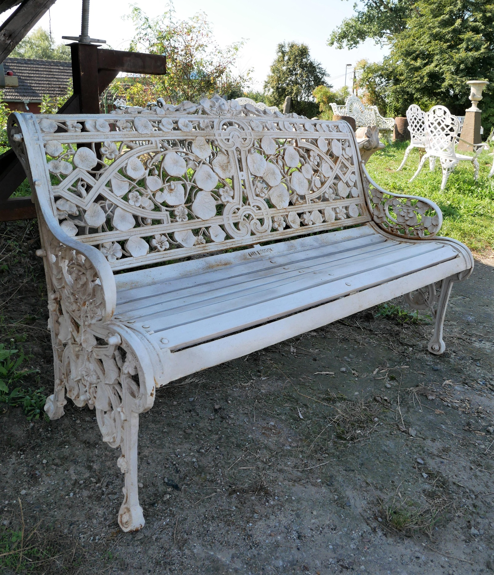 Gartenbank Gusseisen Antik weiß KÜRBISRANKE Historische Bauelemente