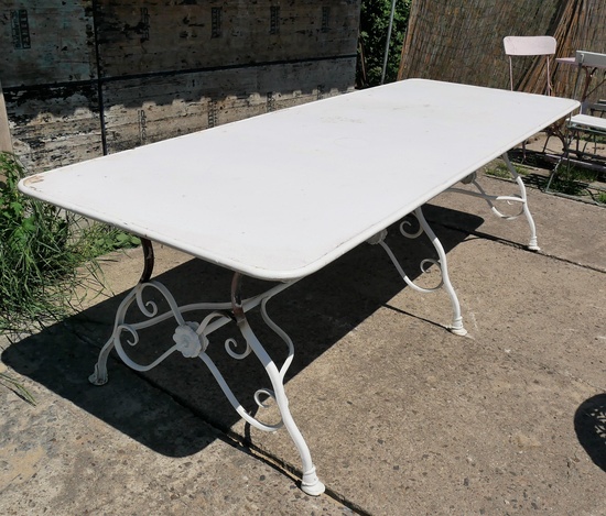 French Wrought Iron Garden Table Large Antique White