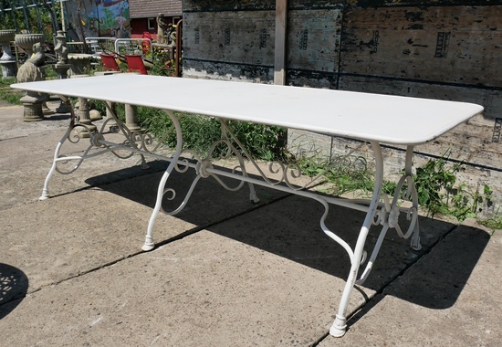 French Wrought Iron Garden Table Large Antique White
