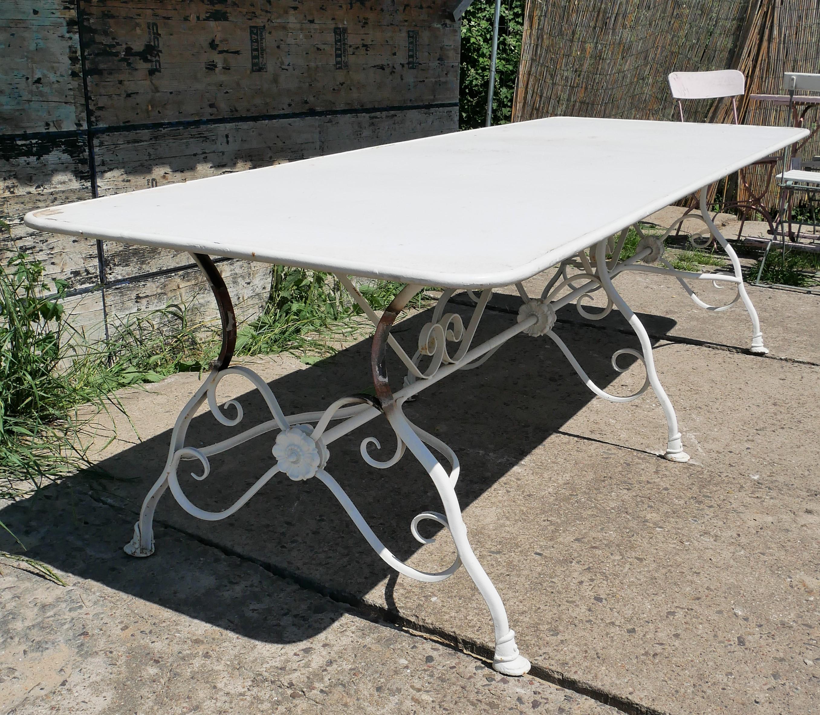 French Wrought Iron Garden Table Large Antique White