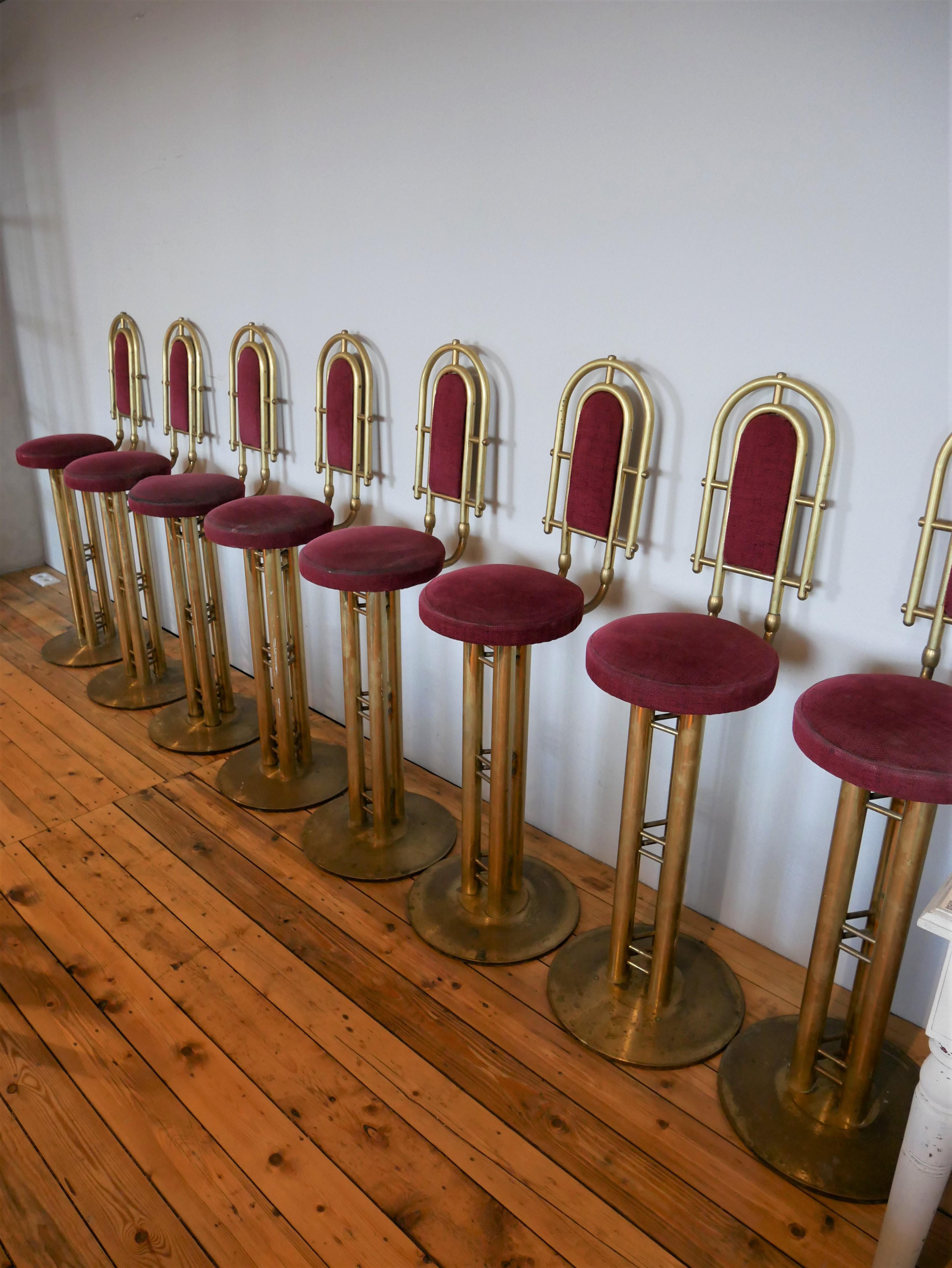set of 8 bar stools brass midcentury modern